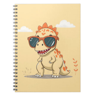 Caderno Espiral Dinossauro Legal com Óculos de Sol Engraçado Fofo