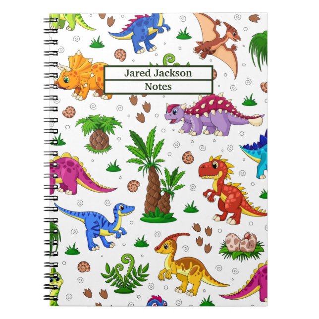 Caderno Espiral Dinossauro Padrão De Crianças De Aquarela Cuta (Frente)