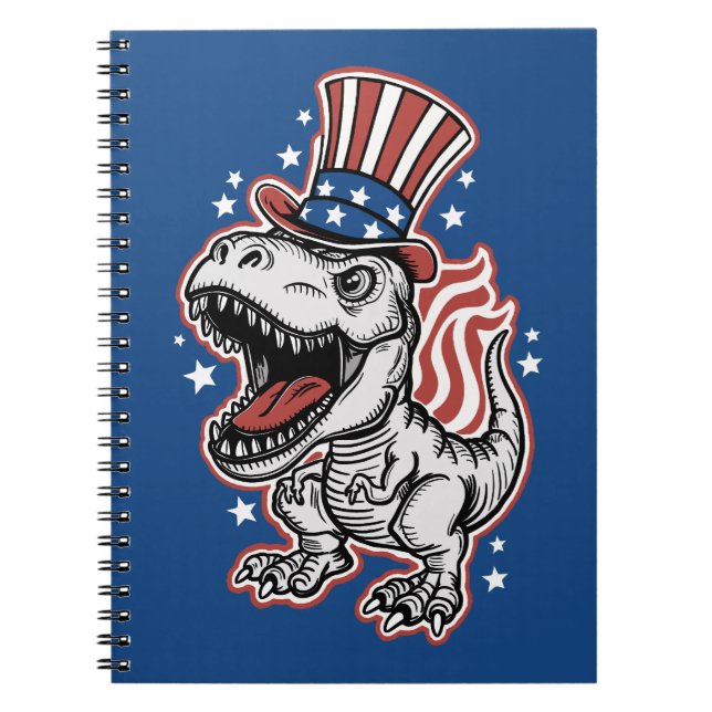 Caderno Espiral Dinossauro Patriótico Americano (Frente)