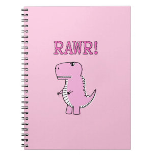 Caderno Espiral Dinossauro T-Rex, Cartoon Rosa, Bonito E Irritado