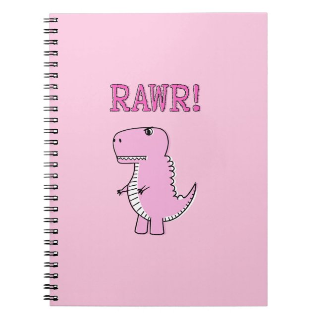 Caderno Espiral Dinossauro T-Rex, Cartoon Rosa, Bonito E Irritado (Frente)