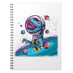 Caderno Espiral Dinossauro T-Rex Engraçado no Espaço