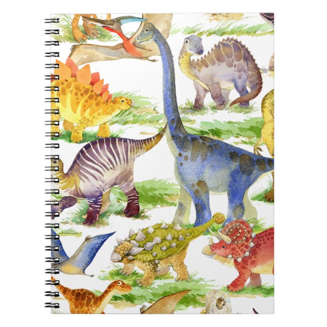 Caderno Espiral Dinossauros Cachorros Arte Sem Costura (Frente)