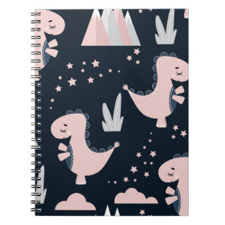 Caderno Espiral dinossauros cor-de-rosa, fundo escuro, fofo