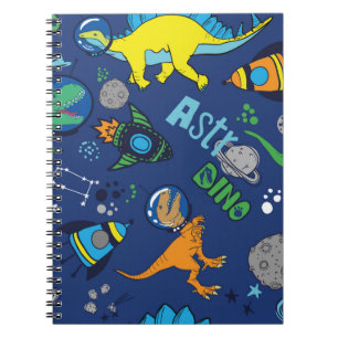 Caderno Espiral Dinossauros no espaço, desenhados à mão, com vi