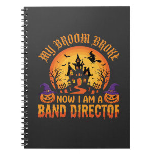 Caderno Espiral Diretor de Banda de Halloween Vassoura de Bruxa Ca