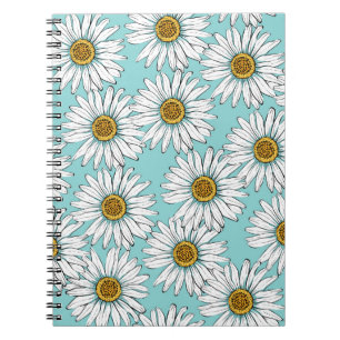 Caderno Espiral Disies White Flowers em Blue Vintage Pat Sem Costu