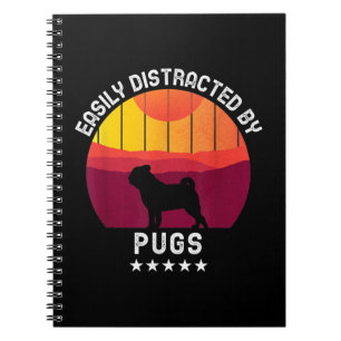 Caderno Espiral Distraído Facilmente Por Pugs Retro Pug Dog Lov