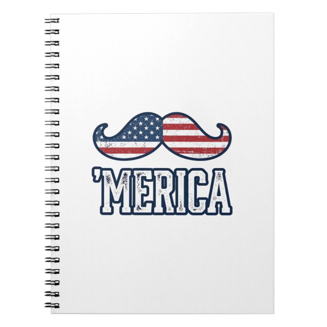 Caderno Espiral Distressed America Mustache Patriotic Vector Desig (Frente)