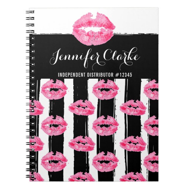Caderno Espiral Distribuidor de batom Pink Lips Kiss Personalizado (Frente)