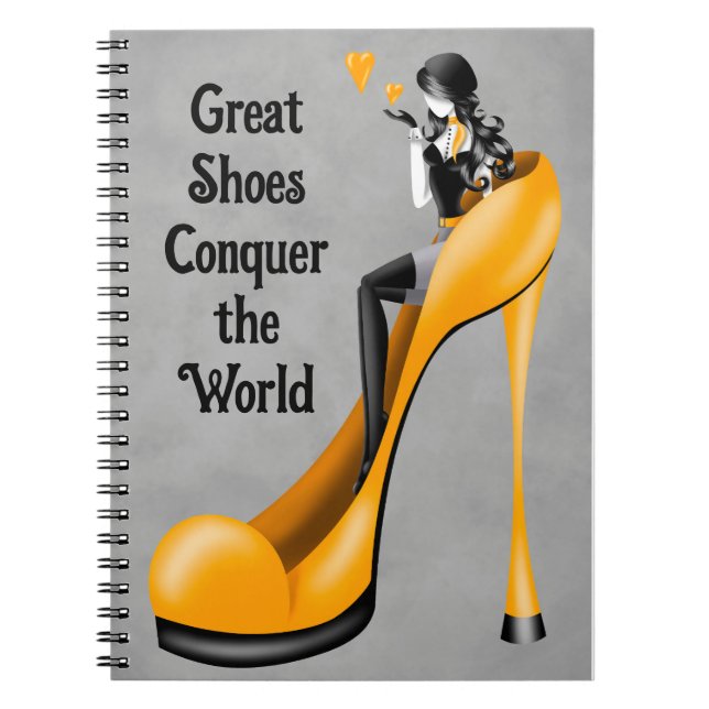 Caderno Espiral Diva da Moda em Stiletto amarelo (Frente)