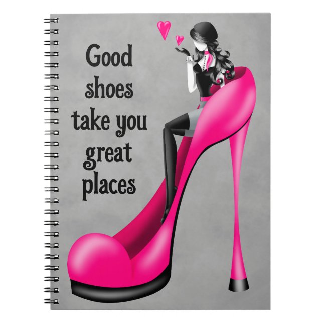 Caderno Espiral Diva da Moda em Stiletto rosa (Frente)