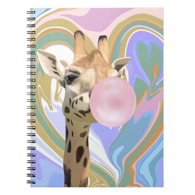 Caderno Espiral Diversão Bubblegum soprando Girafa Líquida Azul (Frente)