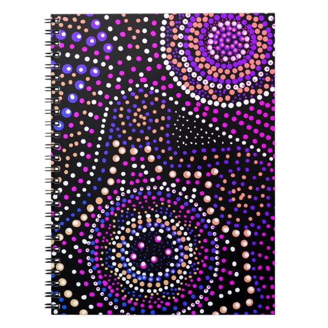 Caderno Espiral Diversão de Mandala Dot Art Azul Espiral Roxo (Frente)
