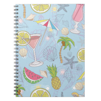 Caderno Espiral Diversão de Verão, Padrões Sem Olhos De Cocktail.