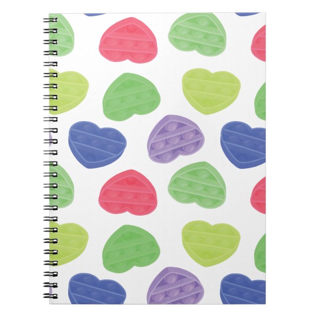 Caderno Espiral Diversão e Trendy Poppit Pop-it corações design (Frente)