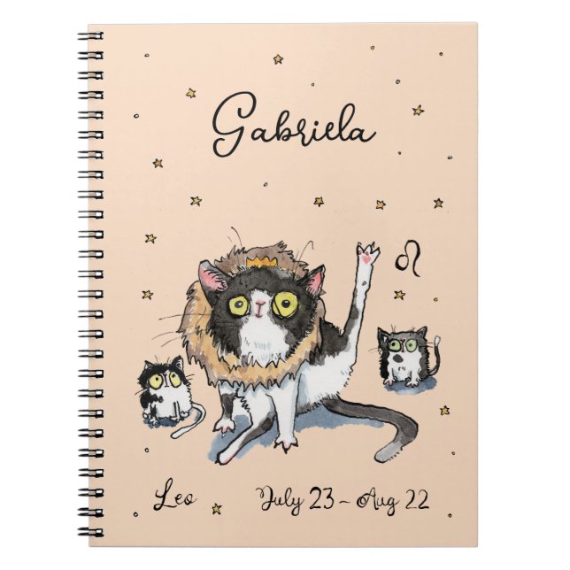 Caderno Espiral Diversão Leo Zodiac King Cat 'Lion' Sinal de estre (Frente)