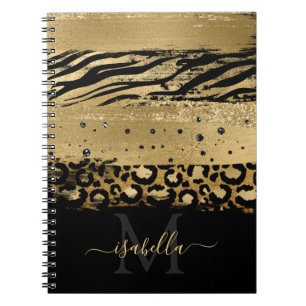 Caderno Espiral Diversão Monogramada Moderno Glitter Dourado Rascu