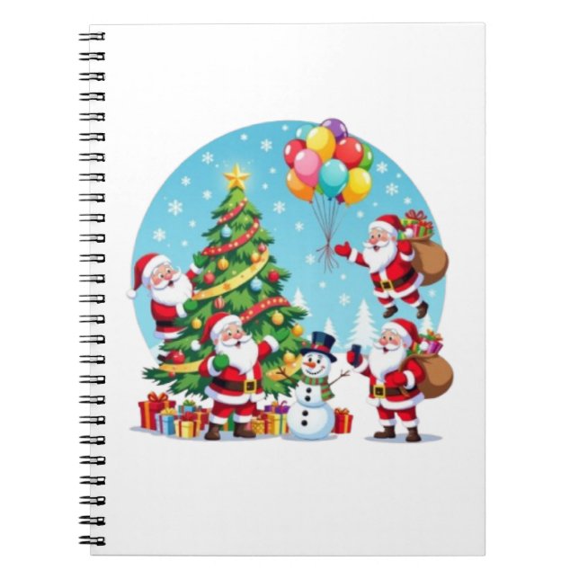 Caderno Espiral **“Diversão Natalina com Múltiplos Papais Noéis –  (Frente)