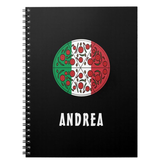 Caderno Espiral Diversão Personalizada Itália Flag Pepperoni Pizza (Frente)