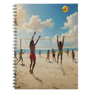 Caderno Espiral Divertido Na Tinta Do Óleo De Voleibol Sun Beach,