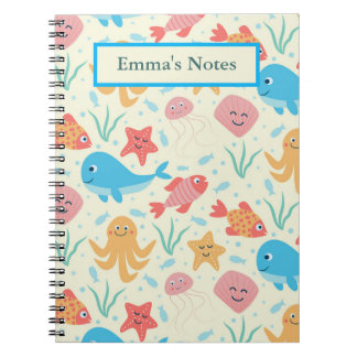 Caderno Espiral Divertidos Animais Marinhos Personalizados