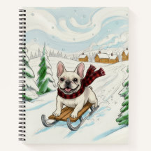 Caderno espiral do Bulldog Francês no trenó