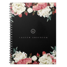 Caderno espiral do Diário do monograma dos rosas