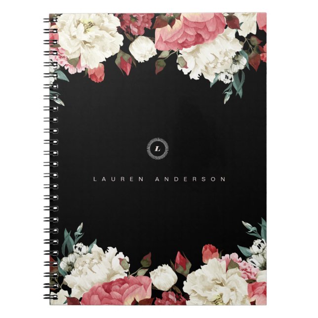 Caderno espiral do Diário do monograma dos rosas (Frente)
