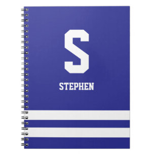 Caderno espiral do monograma moderno dos azuis