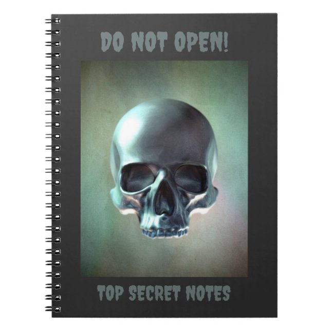 Caderno Espiral Do Not Open! Top Secret Notes. 3D skull render (Frente)