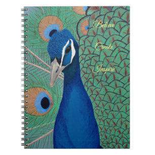 Caderno espiral do pavão azul