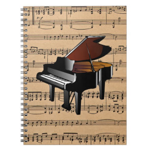 Caderno Espiral ~ do piano com fundo da partitura