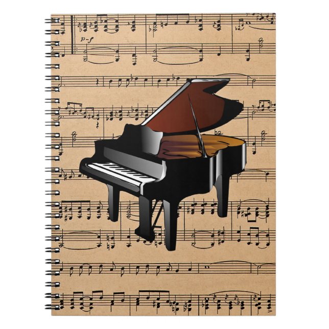 Caderno Espiral ~ do piano com fundo da partitura (Frente)