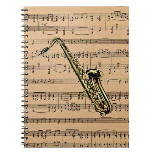 Caderno Espiral ~ do saxofone com fundo da partitura