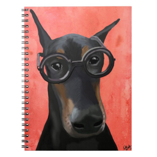 Caderno Espiral Doberman Com Óculos (Frente)