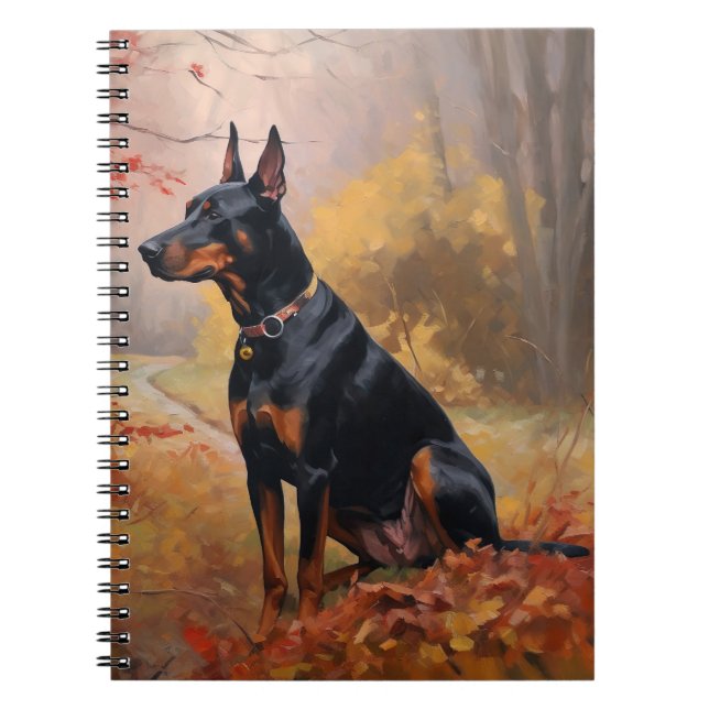 Caderno Espiral Doberman no outono deixa cair inspiração (Frente)