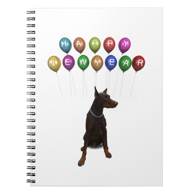 Caderno Espiral Doberman Pinscher desejando o Feliz ano novo 2016 (Frente)