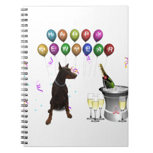 Caderno Espiral Doberman Pinscher desejando o Feliz ano novo 2016
