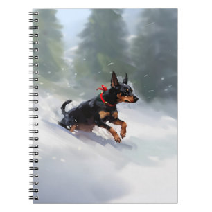 Caderno Espiral Doberman Pinscher Natal neve inverno