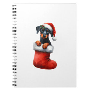 Caderno Espiral Doberman Pinscher No Natal Santa Hat Xmas