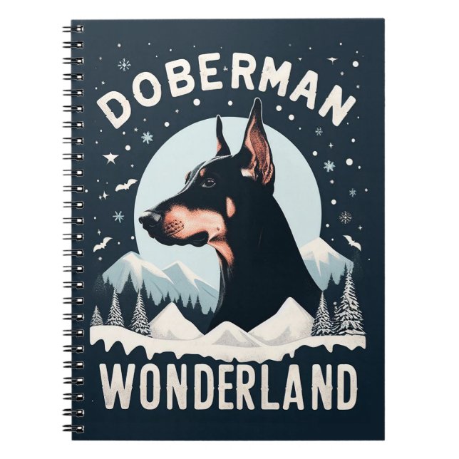 Caderno Espiral Doberman Wonderland - Tema de Neve do Cachorro (Frente)