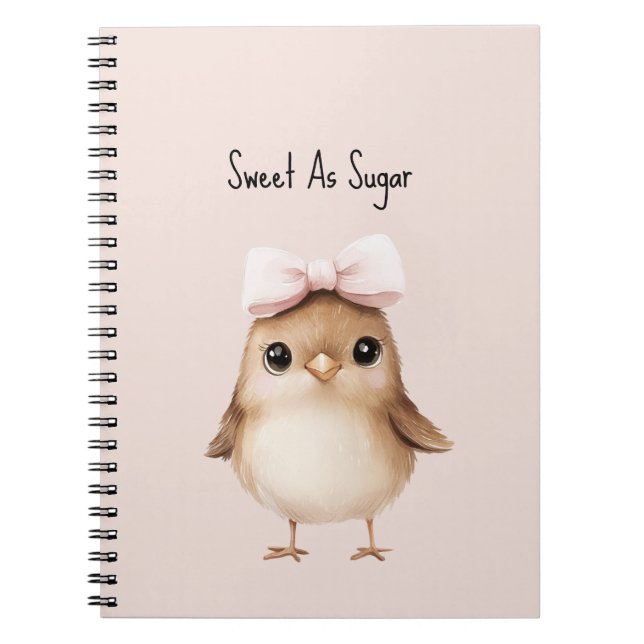 Caderno Espiral Doce Como Açúcar Passarinho Laço Rosa (Frente)