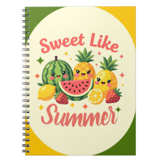 Caderno Espiral Doce Como Fruta Kawaii de Verão