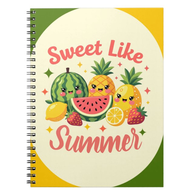 Caderno Espiral Doce Como Fruta Kawaii de Verão (Frente)