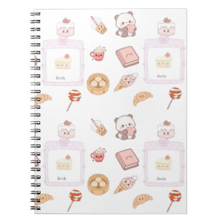 Caderno Espiral Doce Design de Sobremesa Rosa Kawaii Fofo