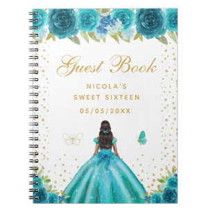 Caderno Espiral Doce Dezesseis Princesa Floral Verde Escura de Pel