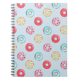 Caderno Espiral Doce Padrão de Donut Glasé Azul Claro