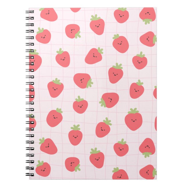 Caderno Espiral Doce Padrão de Morango – Morango Kawaii (Frente)
