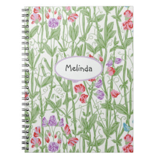 Caderno Espiral Doce Pea Floral Padrão William Morris Monograma